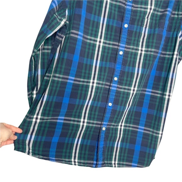 Sonoma Green & Cobalt Blue Plaid Collared Button Front Shirt - Picture 4 of 9